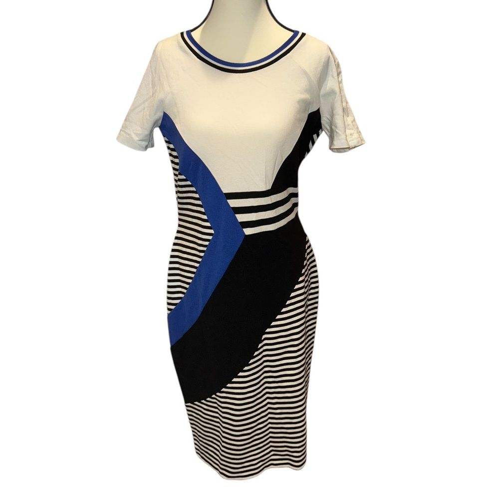 Daphne Black White & Royal Blue Dress